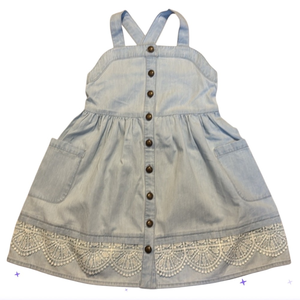 NWT Arabella & Addison Girl’s Light Blue Denim Dress with Lace Trim -Size 5